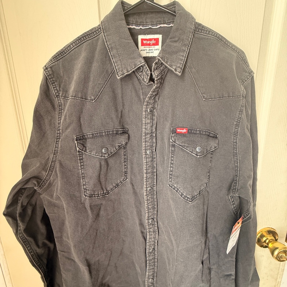 Wrangler Charcoal Button-Up Denim Shirt - Picture 3 of 6